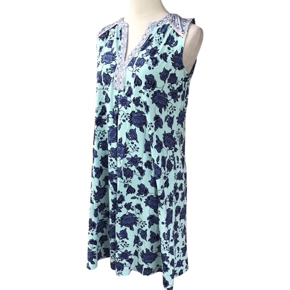 J Jill Floral Sleeveless Aqua Blue V Neck Dress Women’s Size Small Petite NEW - Picture 11 of 13